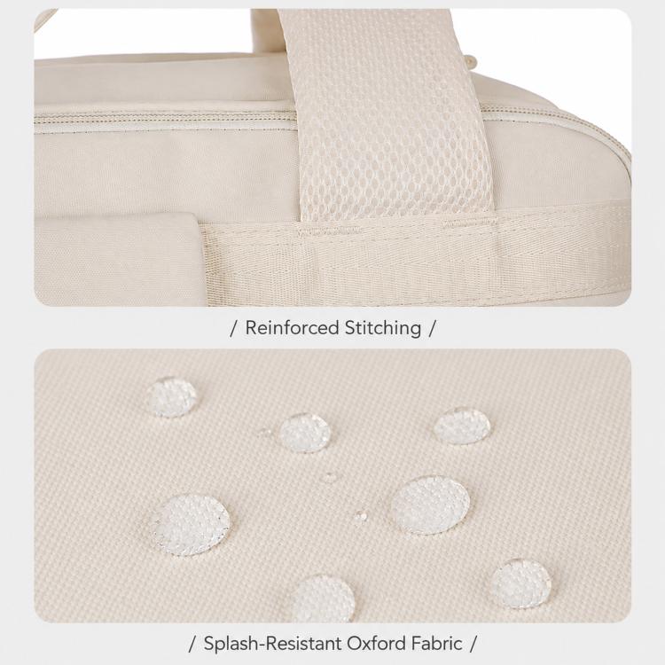 Travel backpack close-up of reinforced stitching and splash-resistant oxford fabric
