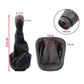Black 5-speed gear shift knob with leather boot cover and size diagram