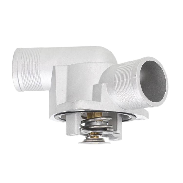 Car engine thermostat with metal spring and housing, silver-gray finish