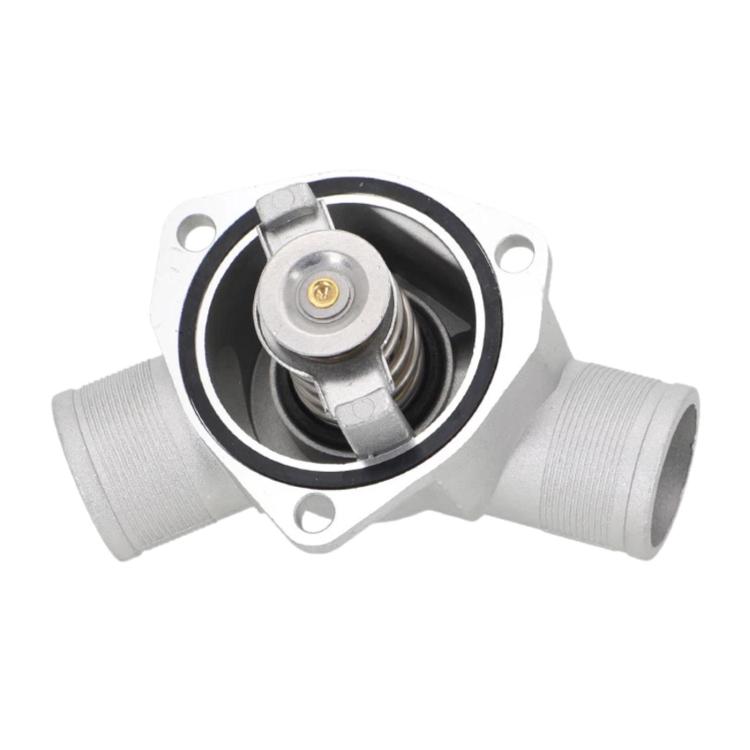 Car engine thermostat housing with circular inlet ports and spring element