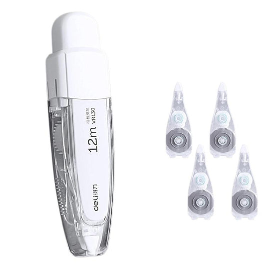 Refillable correction tape roller pen, white body with 12m tape