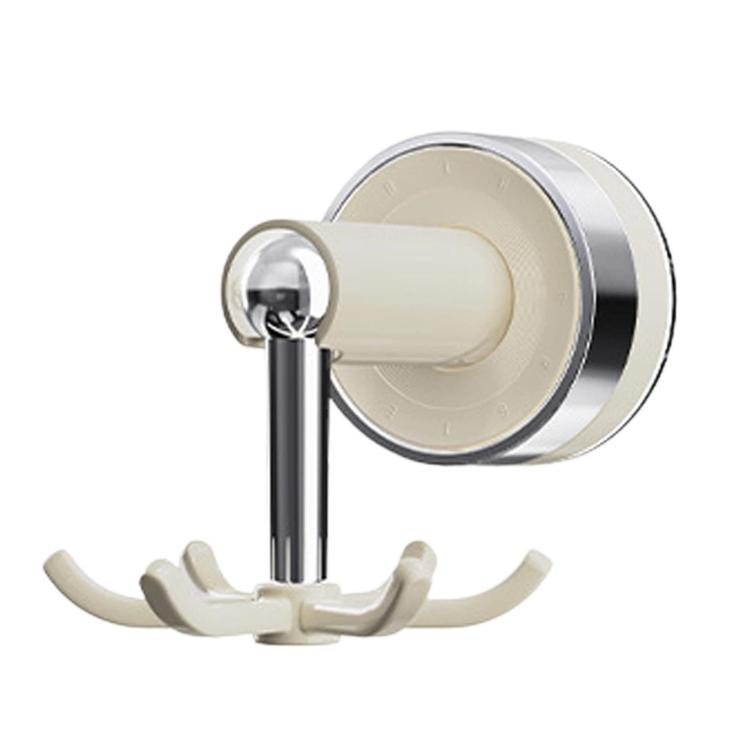 Suction cup rotating hook wall mount with chrome post and three white curved hooks