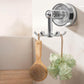 Chrome rotating hook wall mount with three-beam extended hooks for utensil storage