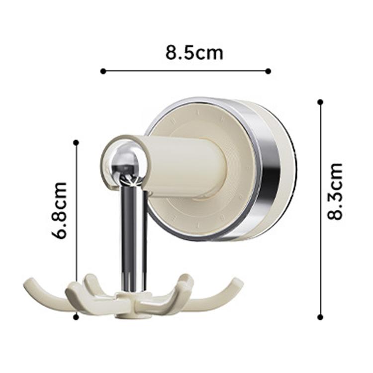 Rotating suction-cup hook wall mount with dimensions, chrome stem, and three hooks