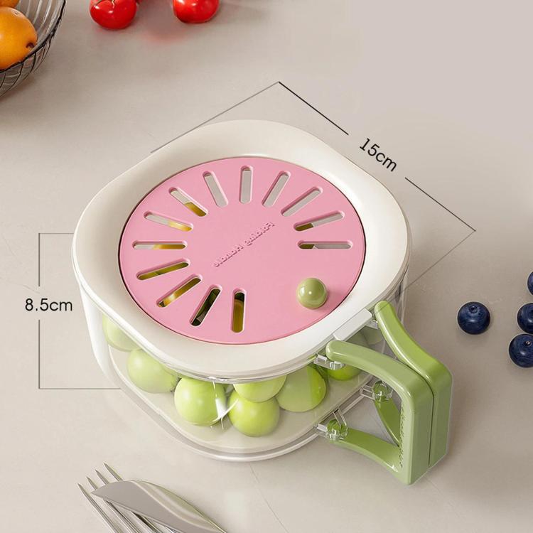 Pink collapsible fruit and vegetable colander with circular vented lid and side handle