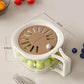 Brown vented lid collapsible fruit colander with green produce and white side handle