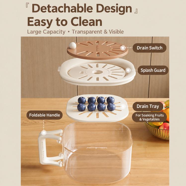 Collapsible colander set with clear bowl, white vented lid, and drain tray features