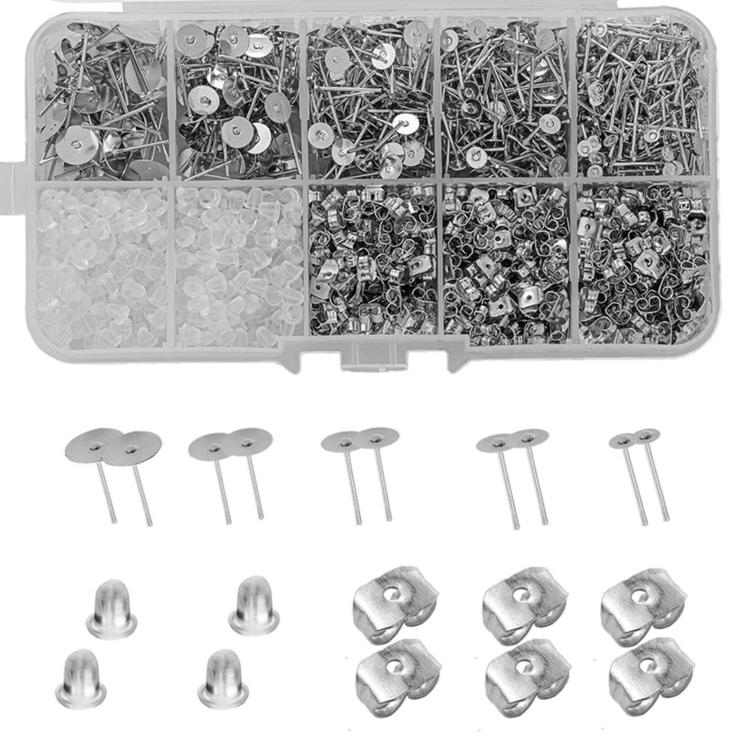 Earring back and stud post set with butterfly backs and posts, silver