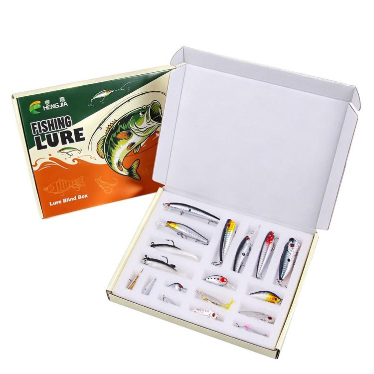 18-piece fishing lure tackle set in open gift box with assorted baits