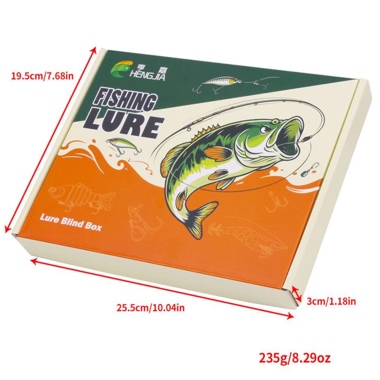 Fishing lure blind box with labeled dimensions