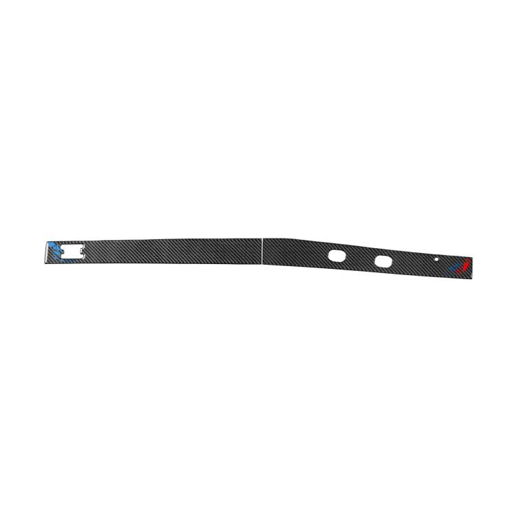 Decorative under-dashboard car sticker strip, carbon fiber black with blue accent and cutouts