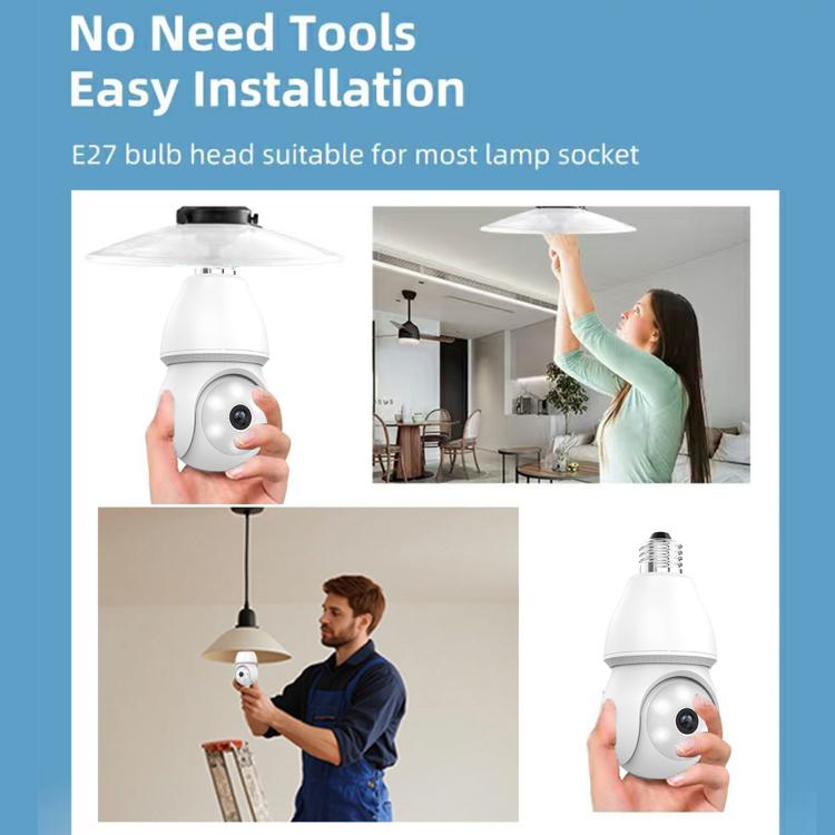 White E27 bulb security camera with dome lens for easy socket installation