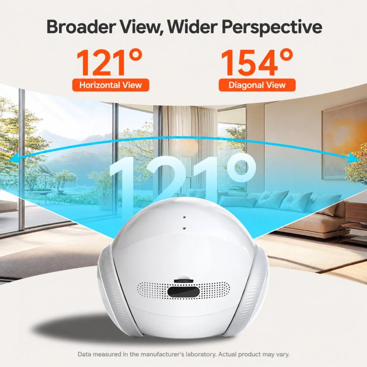White AI pet robot camera front dome and top grille with speaker detail
