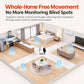 White AI pet robot camera moving over a home floor with route markers