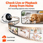 White pet robot camera with filmstrip graphics showing live viewing and playback