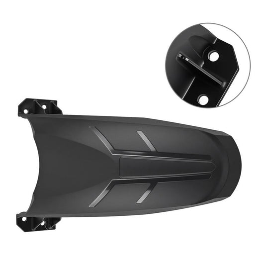 Black rear mudguard fender guard side view with raised ribs and mounting tabs