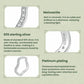 Sterling silver 925 wave ring graphic with moissanite detail and platinum plating info