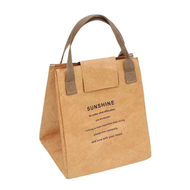Ginger yellow insulated lunch tote bag with top carry handles and front pocket