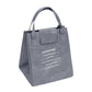 Light gray insulated lunch tote bag with top carry handles and front pocket