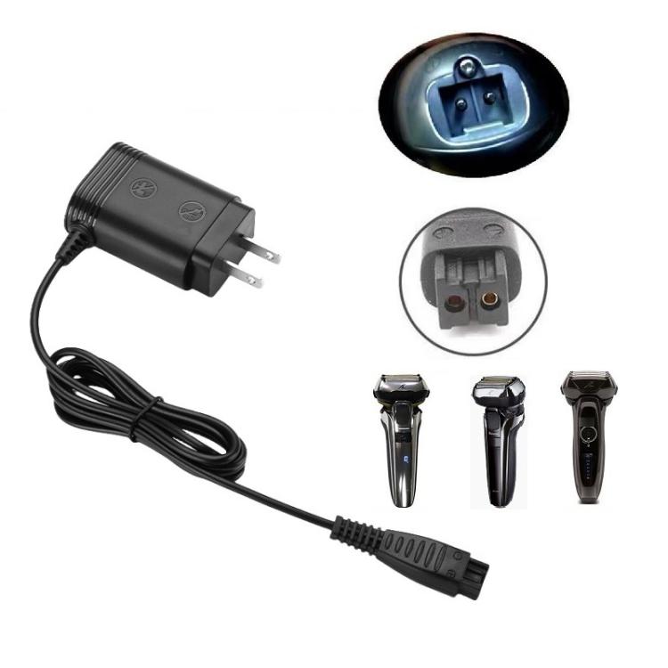 4.8V shaver charger adapter with US plug, black cable, and razor charging attachments