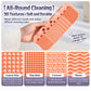 Makeup brush cleaning insert with varied orange cleaning textures for different brush heads