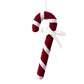 Velvet candy cane ornament, red-and-white stripes with white ribbon bow