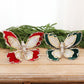 Set of 4 double-layer sequin butterfly ornaments, red and dark green with gold trim