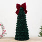 Dark green tiered fabric Christmas tree ornament with red bow