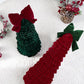 Dark green and dark red tiered fabric Christmas tree ornaments with bows