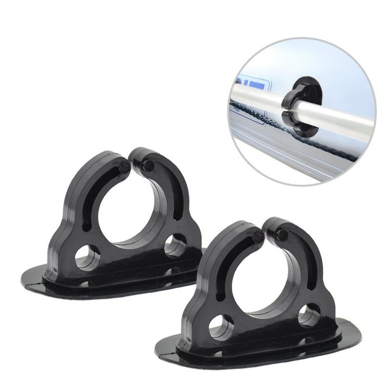 Black open-style inflatable boat oar lock with safety line anchor, adjustable clamp