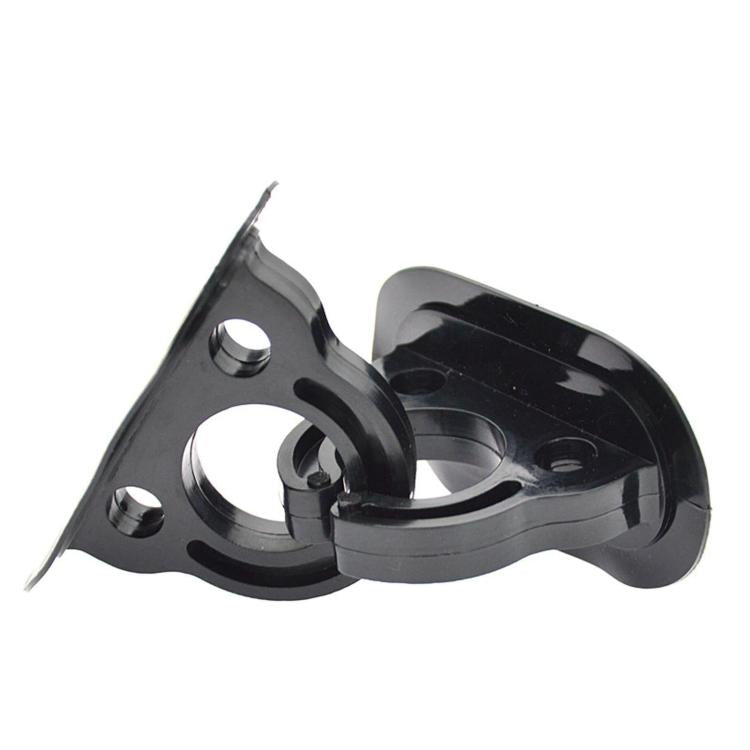 Black open-style paddle oar lock with mounting base and perforated holes