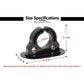 Black open-style oar lock size diagram with red measurement marks