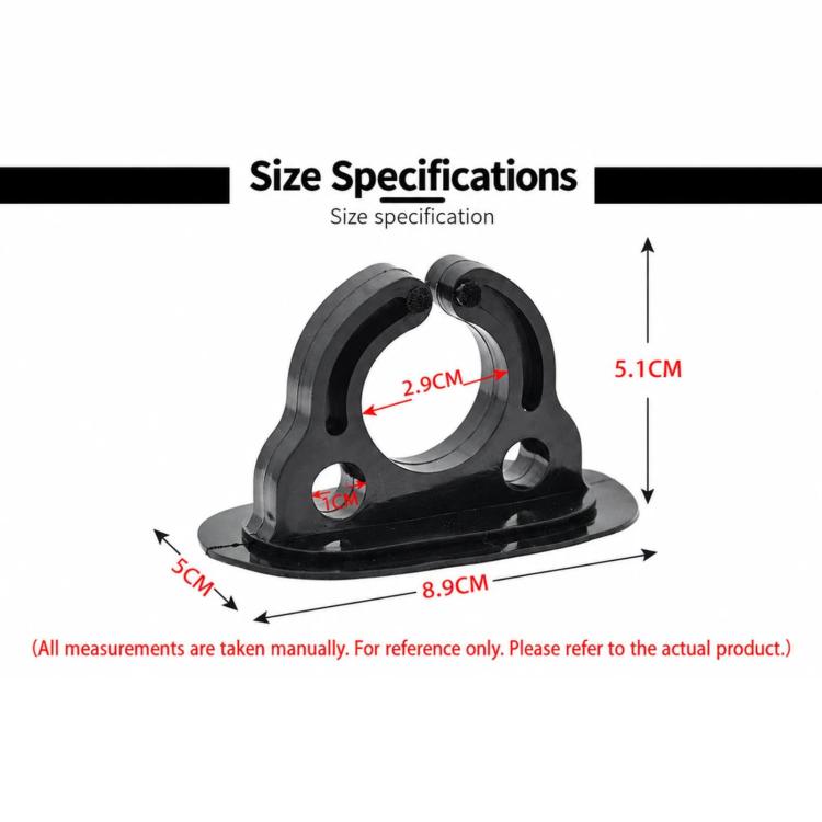 Black open-style oar lock size diagram with red measurement marks