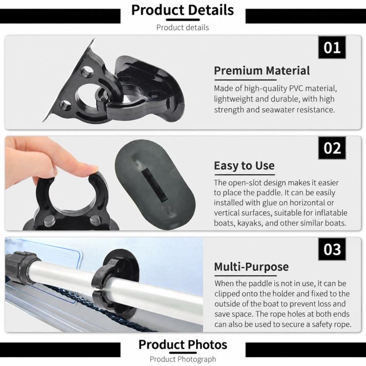 Black open-style oar lock set with base, clip, and storage cover