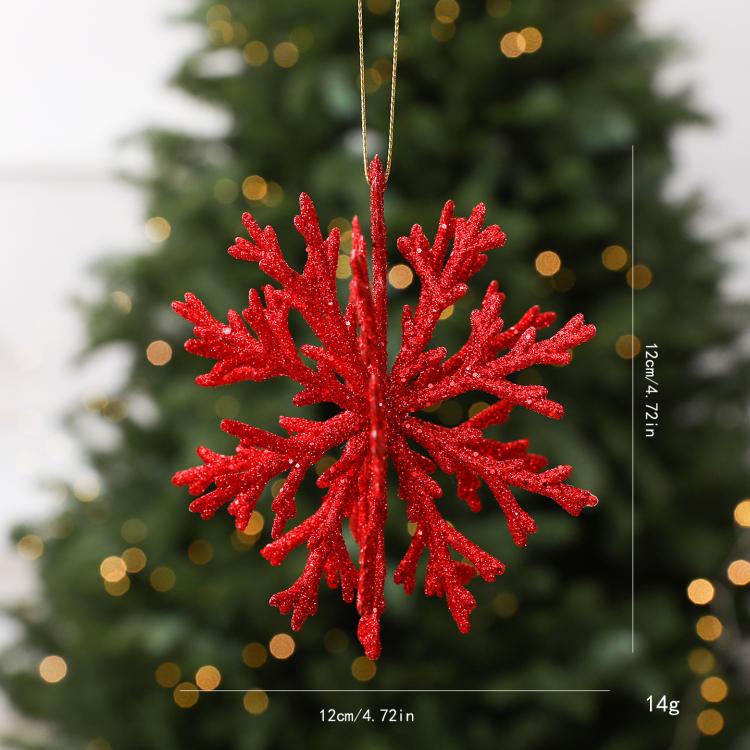 Red glitter snowflake ornament with hanging string, shatterproof tree decoration