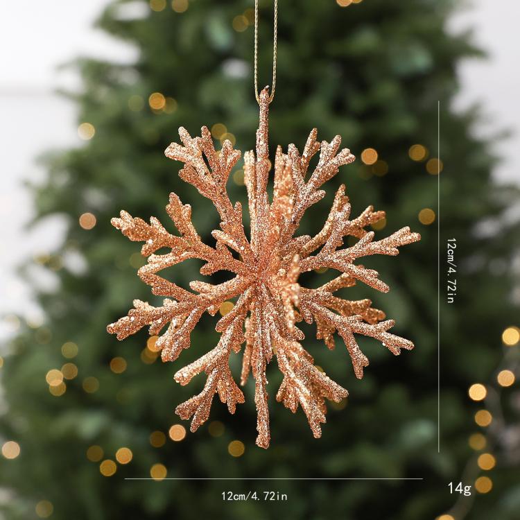 Gold glitter snowflake ornament with hanging string, shatterproof tree decoration