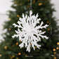 White glitter snowflake ornament with hanging string, shatterproof tree decoration