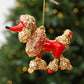 Red and gold sequined poodle hanging Christmas ornament with loop for hanging