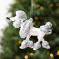Silver sequined poodle hanging Christmas ornament with loop for hanging
