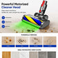 Motorized vacuum cleaner head with soft roller, green LED glow on hard floor
