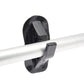 Black paddle holder clamp with U-shaped end on white inflatable tube.