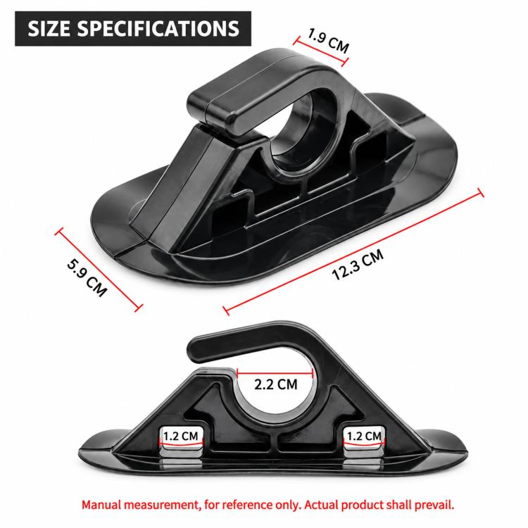 Black paddle holder clip with size diagram and curved mounting slot.
