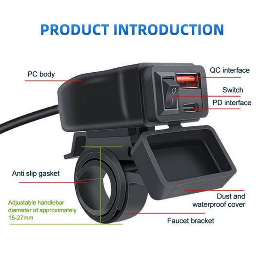 Black handlebar charging station with adjustable bracket, anti-slip base, and cover