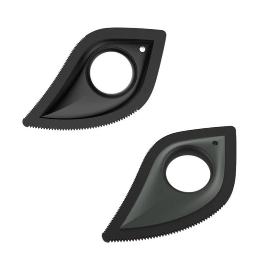 Two triangular pet hair removers, black and dark green, with circular grip holes