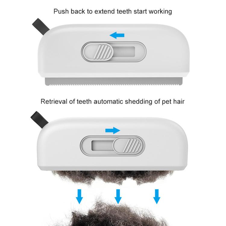Retractable pet de-shedding comb with extendable teeth mechanism, white body