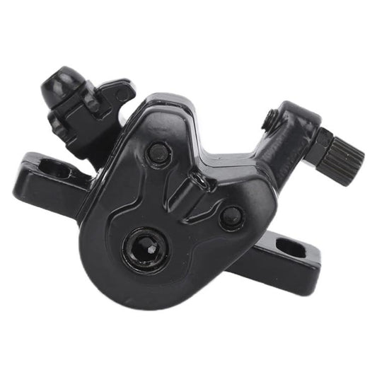 Black disc brake caliper with mounting bracket and adjustment knob