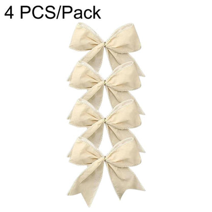 Cream fabric bow ornaments, 4-pack, stacked ribbon-style bows with loops