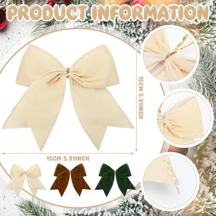 Fabric bow ornament 4-pack graphic with cream, brown, and green bows
