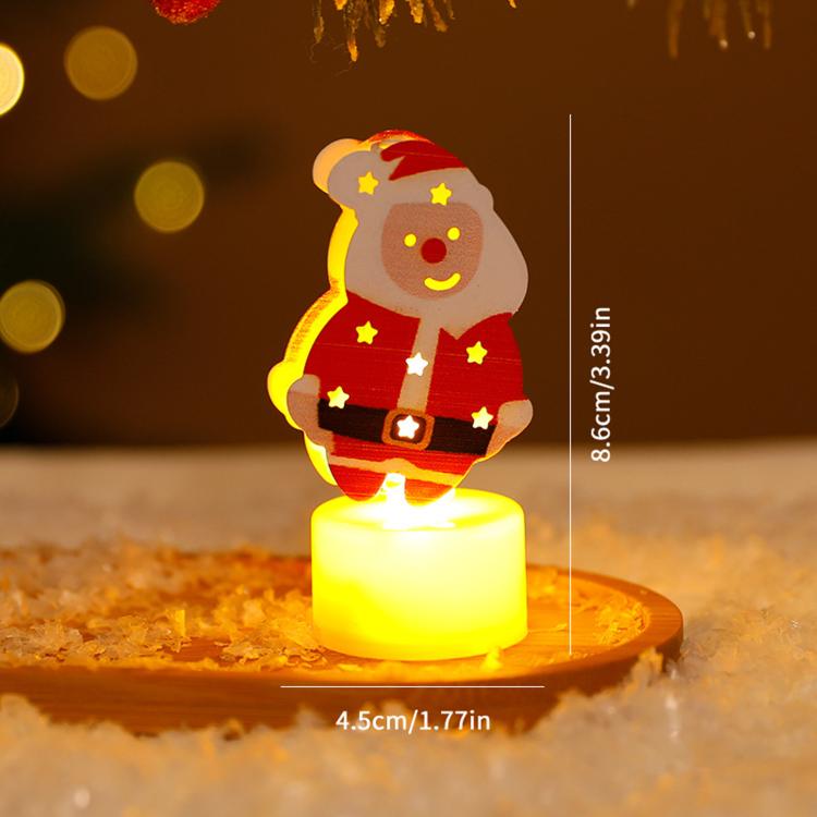 LED candle light with standing elderly man character in red, warm glow on plate