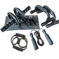 Black dual-wheel ab roller with push-up stand, mat, handles, rope, and resistance band